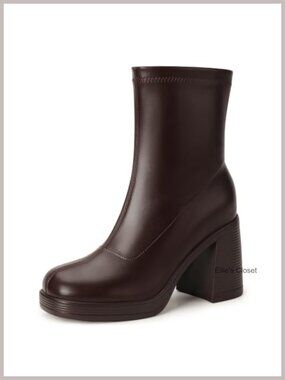 Platform Gogo Ankle Boots Chunky Heel Square Toe Booties